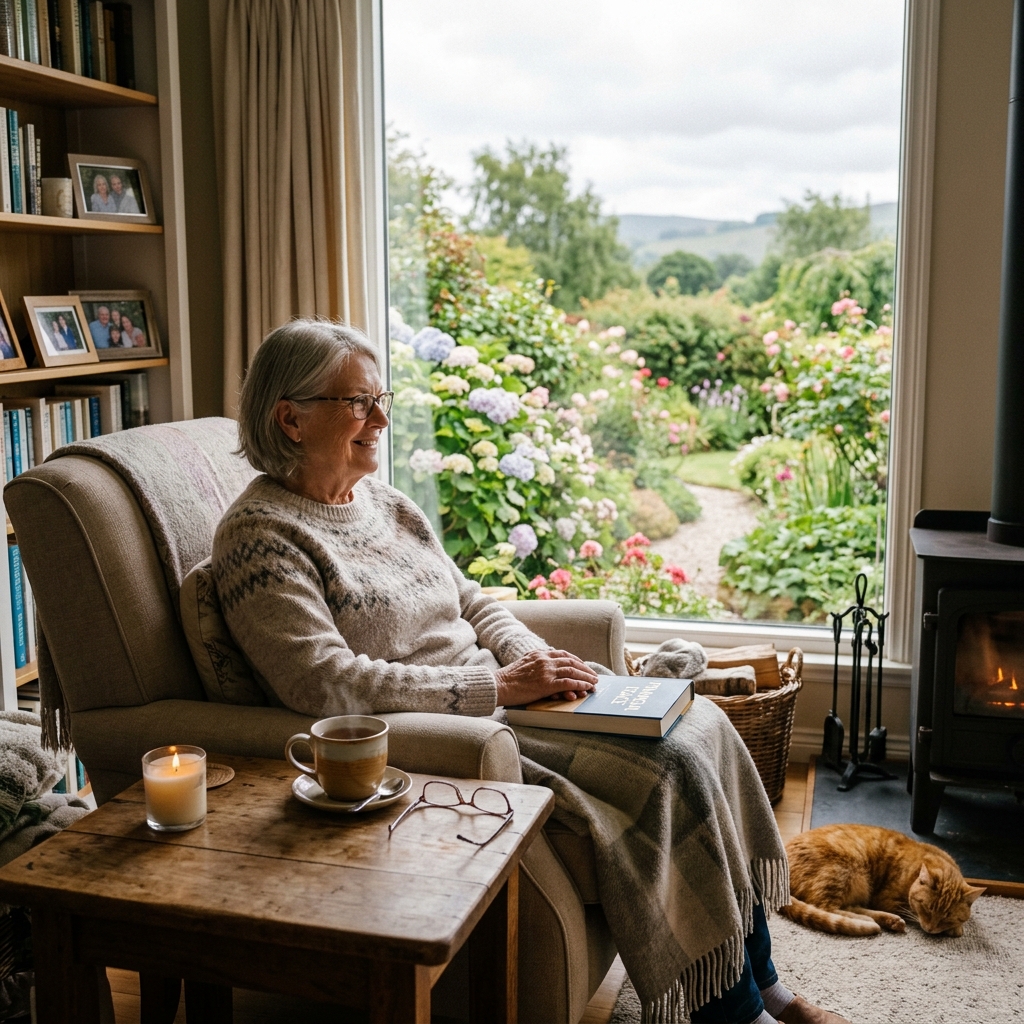 Senior relaxing at home with tea
